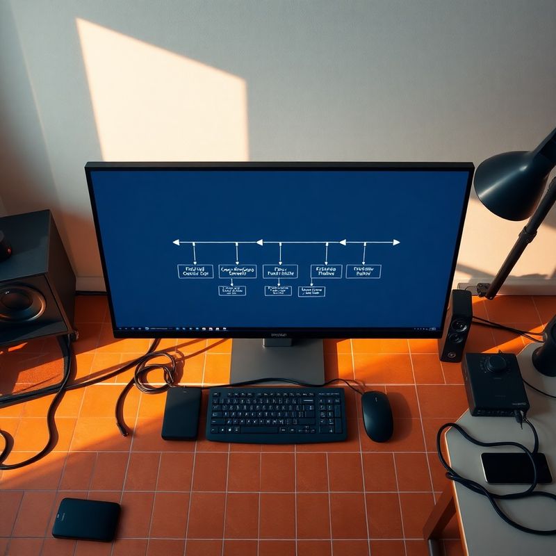 Vista superior de un diagrama de pipeline de contenido en un monitor grande